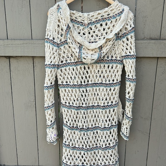 Free People Crochet Cardigan Duster Sweater Bohemian Cottagecore Spring Hippie S - Picture 7 of 8